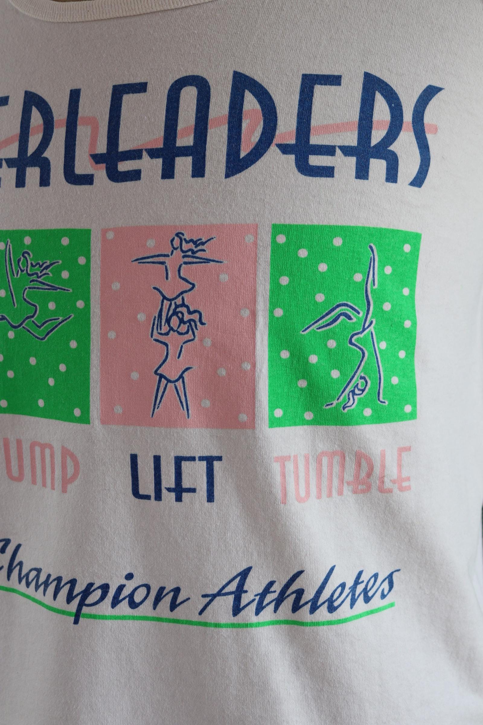 Vintage 1980s 1990s t shirt - neon and white vest - cheerleader print - cotton sportswear singlet - 39” chest