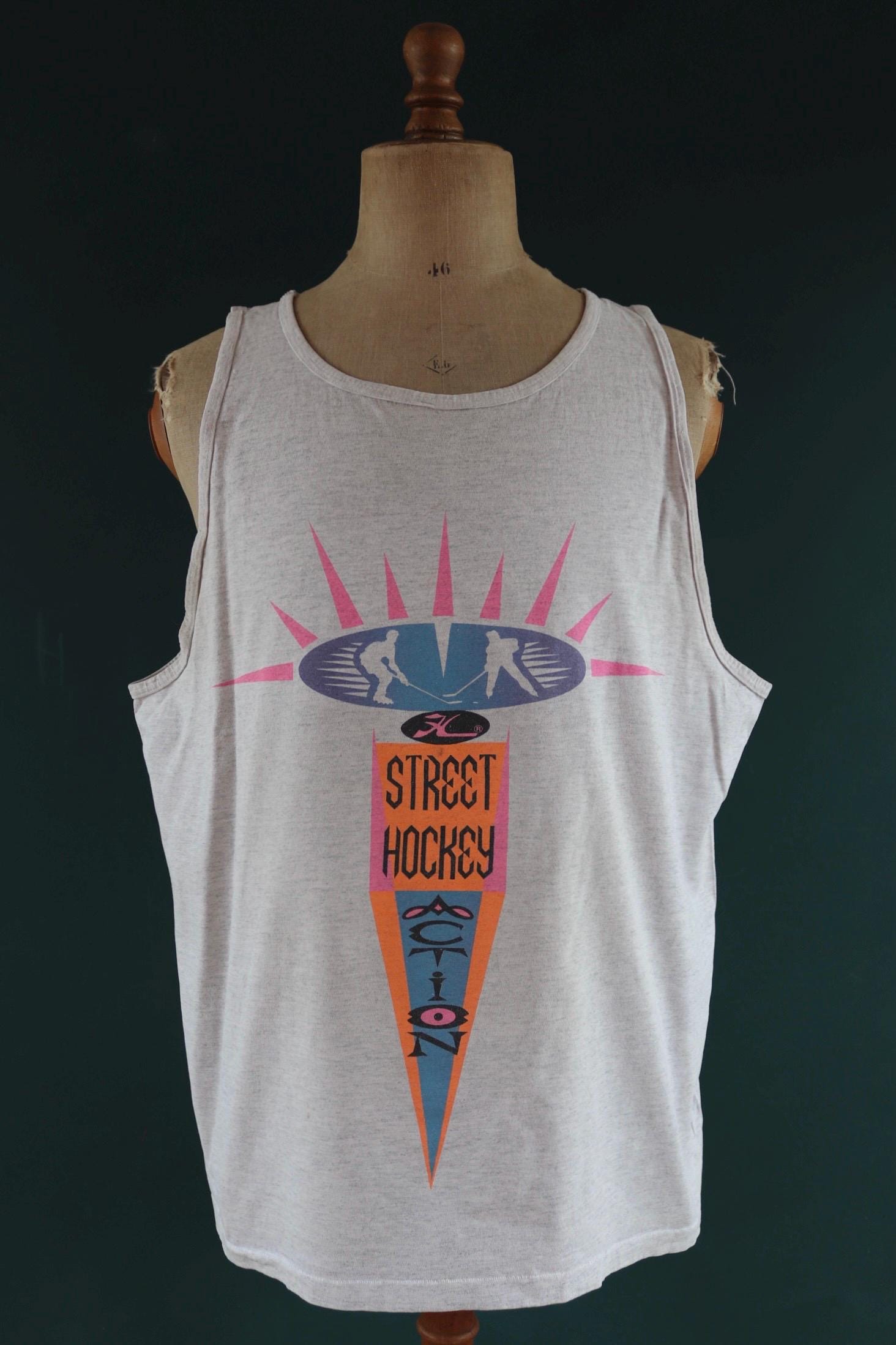 Vintage 1990s Hobie vest top - neon vest - street hockey graphic - surf singlet - 51” chest