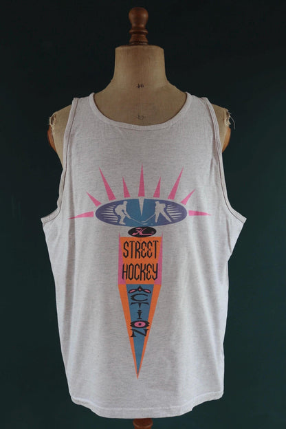 Vintage 1990s Hobie vest top - neon vest - street hockey graphic - surf singlet - 51” chest