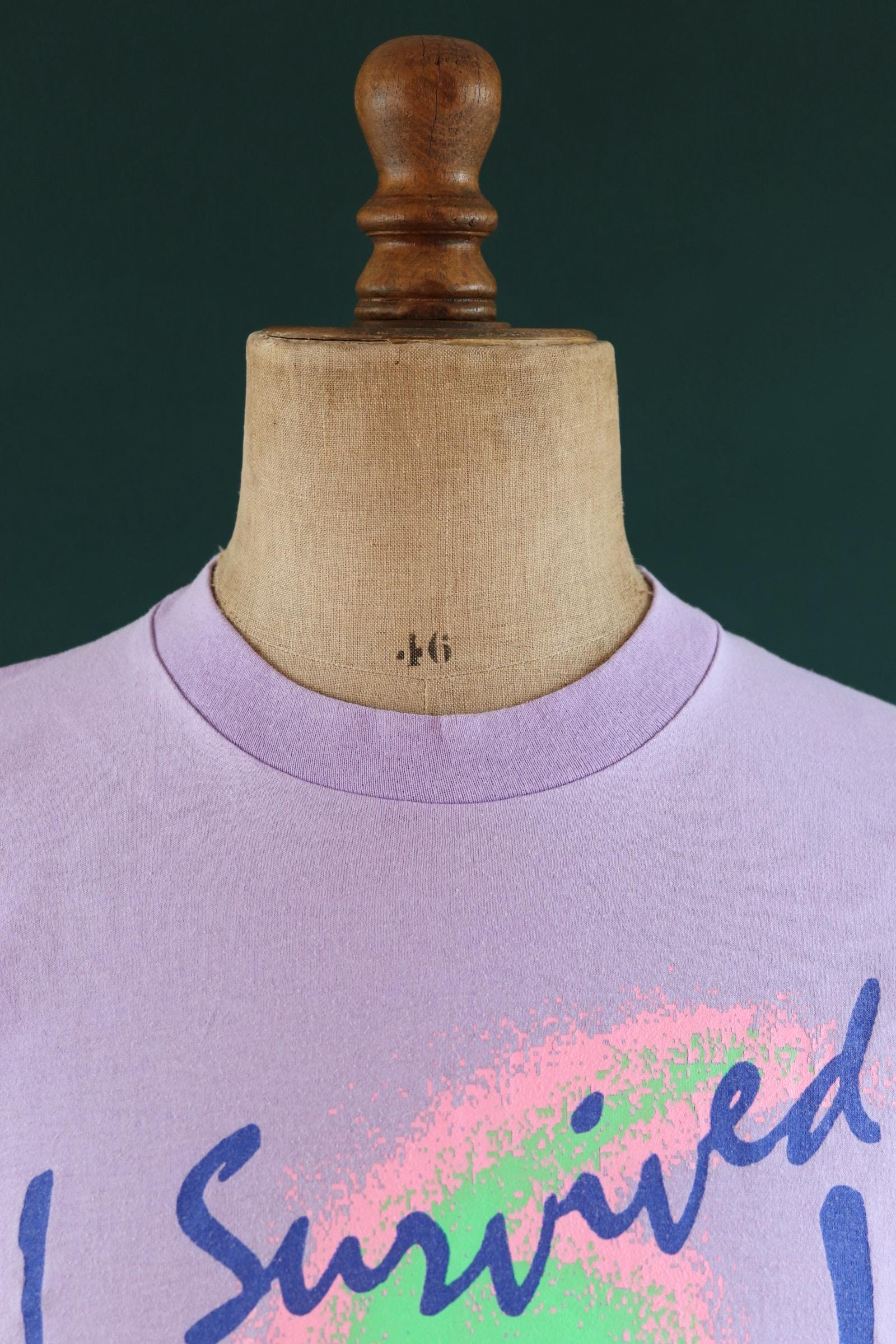 Vintage 1980s hurricane Hugo t shirt - lilac purple - neon graphic - single stitch tee - 40” chest