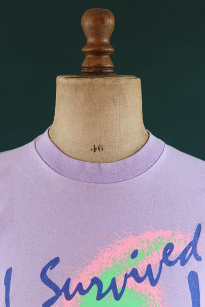 Vintage 1980s hurricane Hugo t shirt - lilac purple - neon graphic - single stitch tee - 40” chest