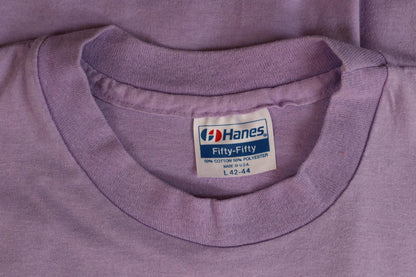 Vintage 1980s hurricane Hugo t shirt - lilac purple - neon graphic - single stitch tee - 40” chest
