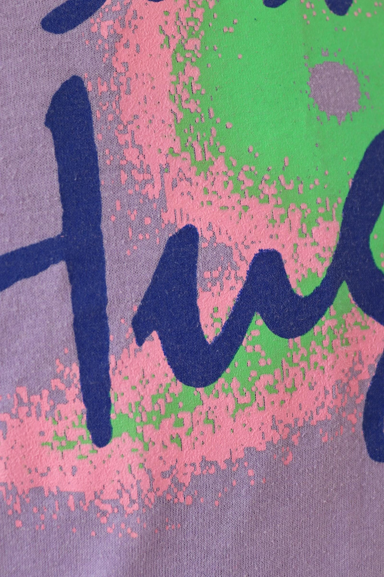 Vintage 1980s hurricane Hugo t shirt - lilac purple - neon graphic - single stitch tee - 40” chest