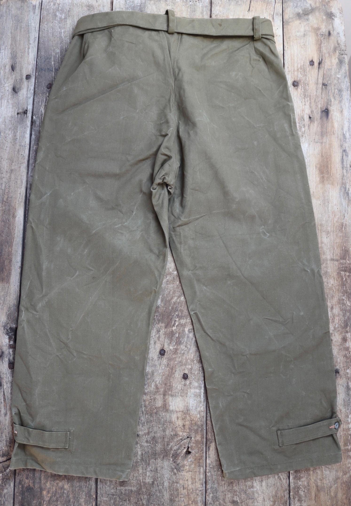 Vintage French military motorcycle trousers overalls pants khaki green cotton canvas dispatch rider 1950s army 40” x 29”