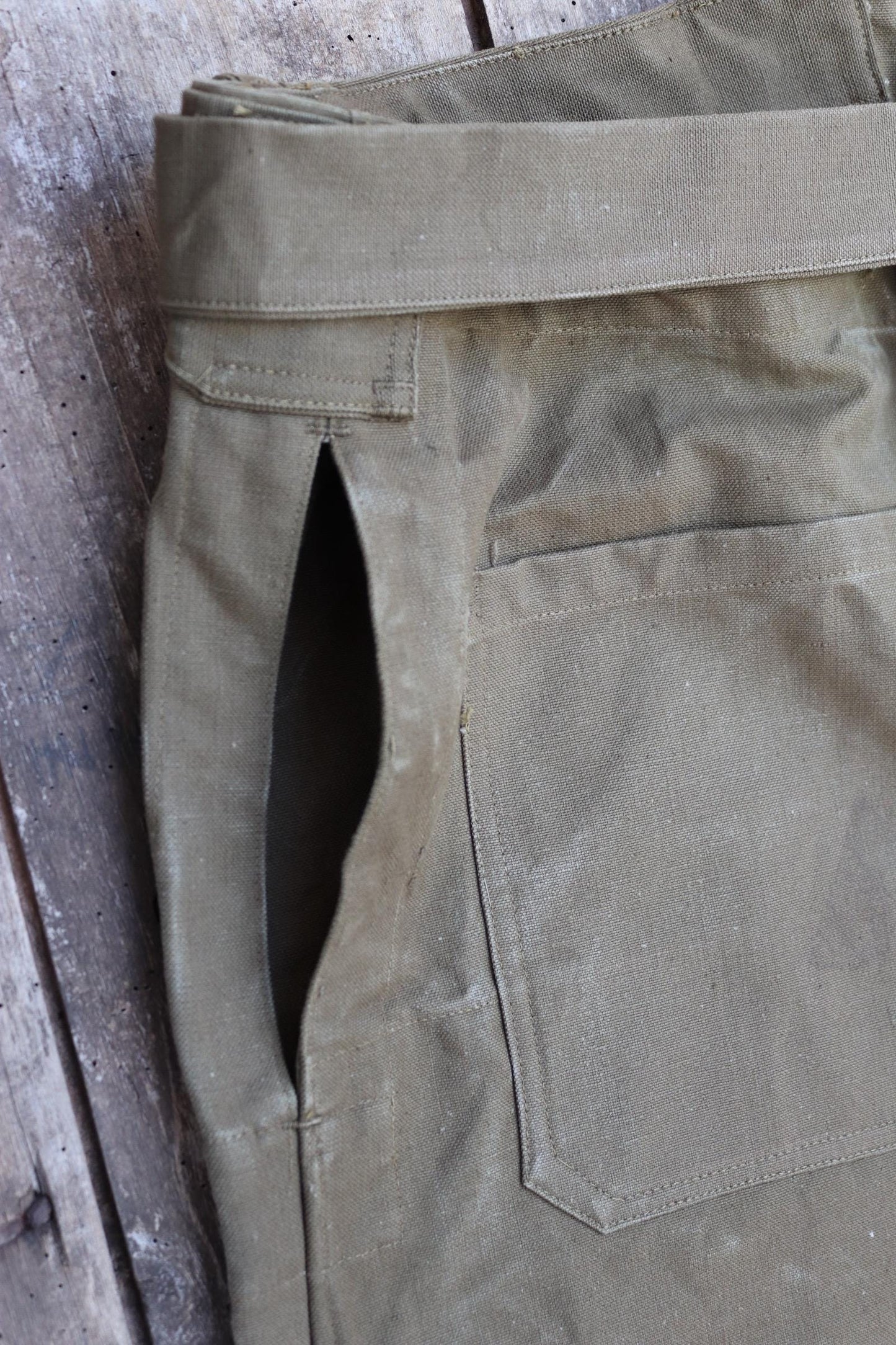 Vintage French military motorcycle trousers overalls pants khaki green cotton canvas dispatch rider 1950s army 40” x 29”
