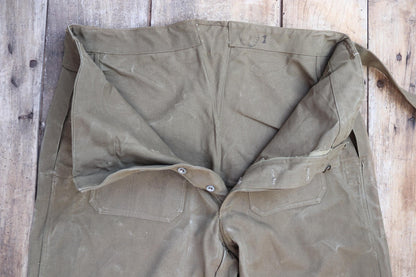 Vintage French military motorcycle trousers overalls pants khaki green cotton canvas dispatch rider 1950s army 40” x 29”