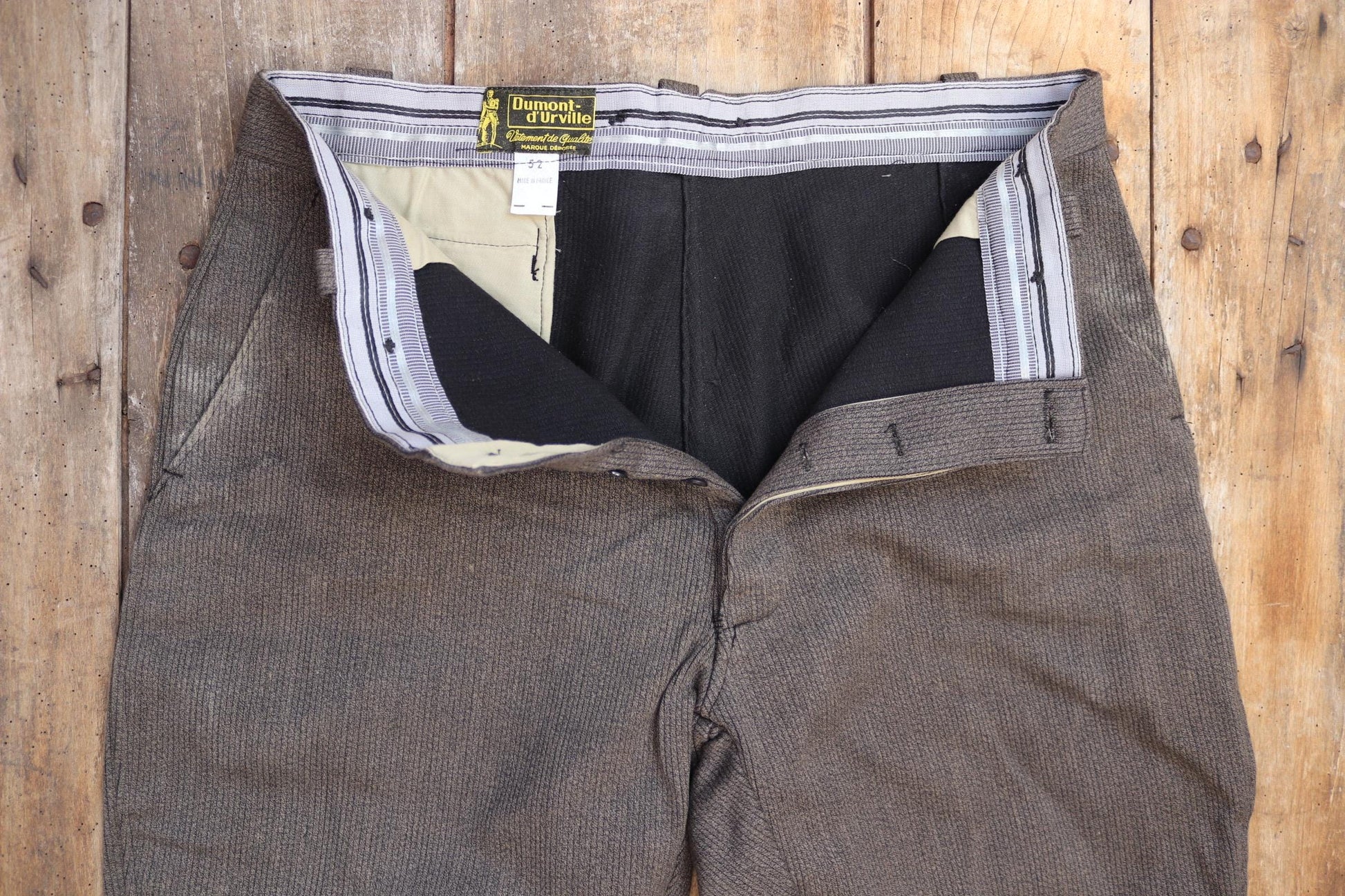 Vintage French workwear trousers jodhpurs 1960s brown velours côtelé corduroy hunting riding breeches 40” x 26”
