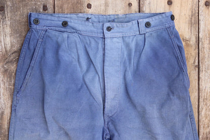 Vintage French workwear trousers pants indigo cotton twill 1960s work chore 32” x 26”