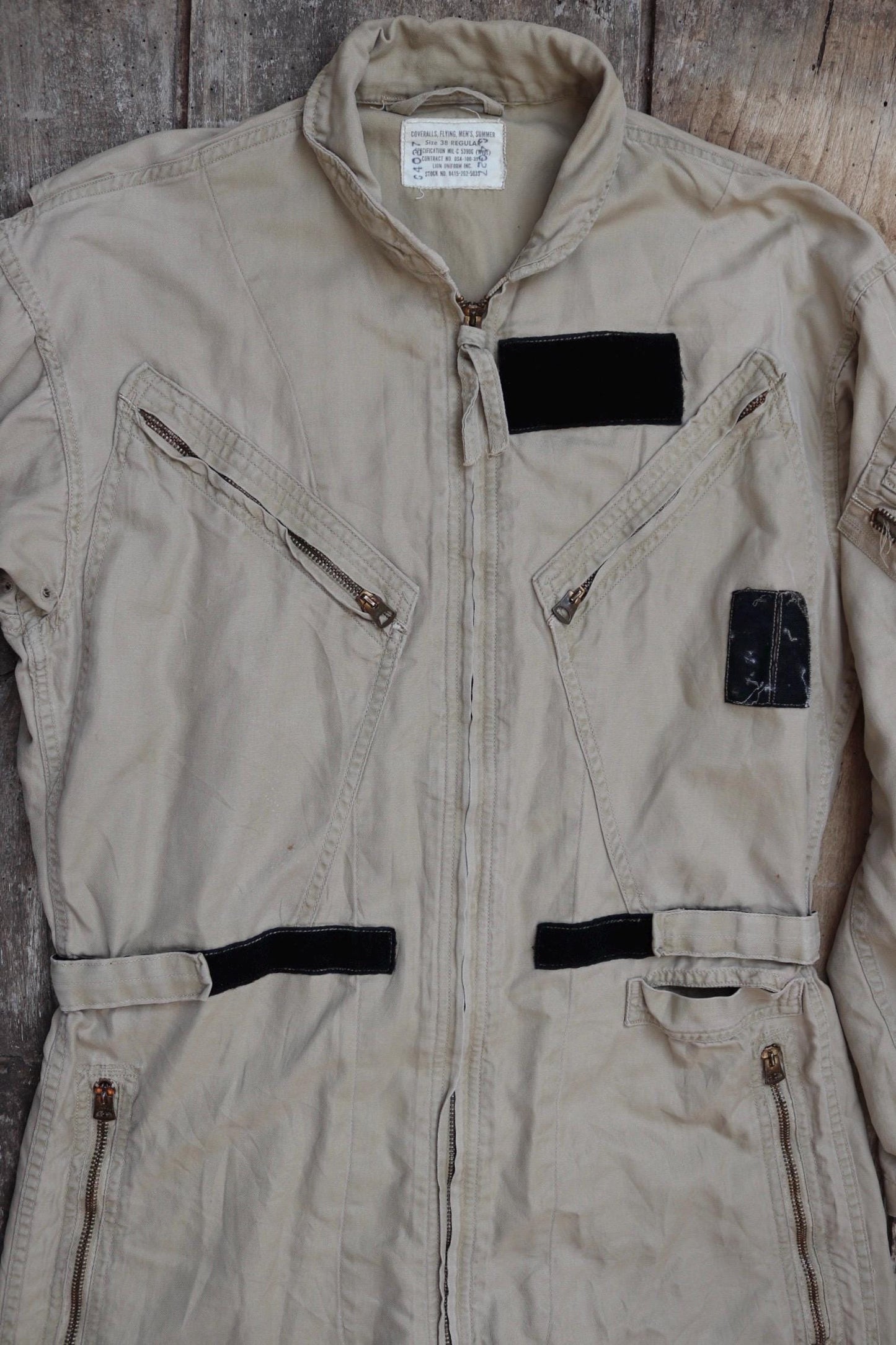 Vintage 1960s USN military flight suit coveralls Vietnam light zone khaki brown overalls MIL C 5390G 40” x 34” x 28” military Conmar