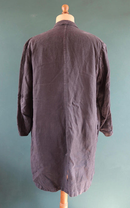 Vintage antique French indigo linen maquignon coat workwear duster work chore coat machinist 51” chest