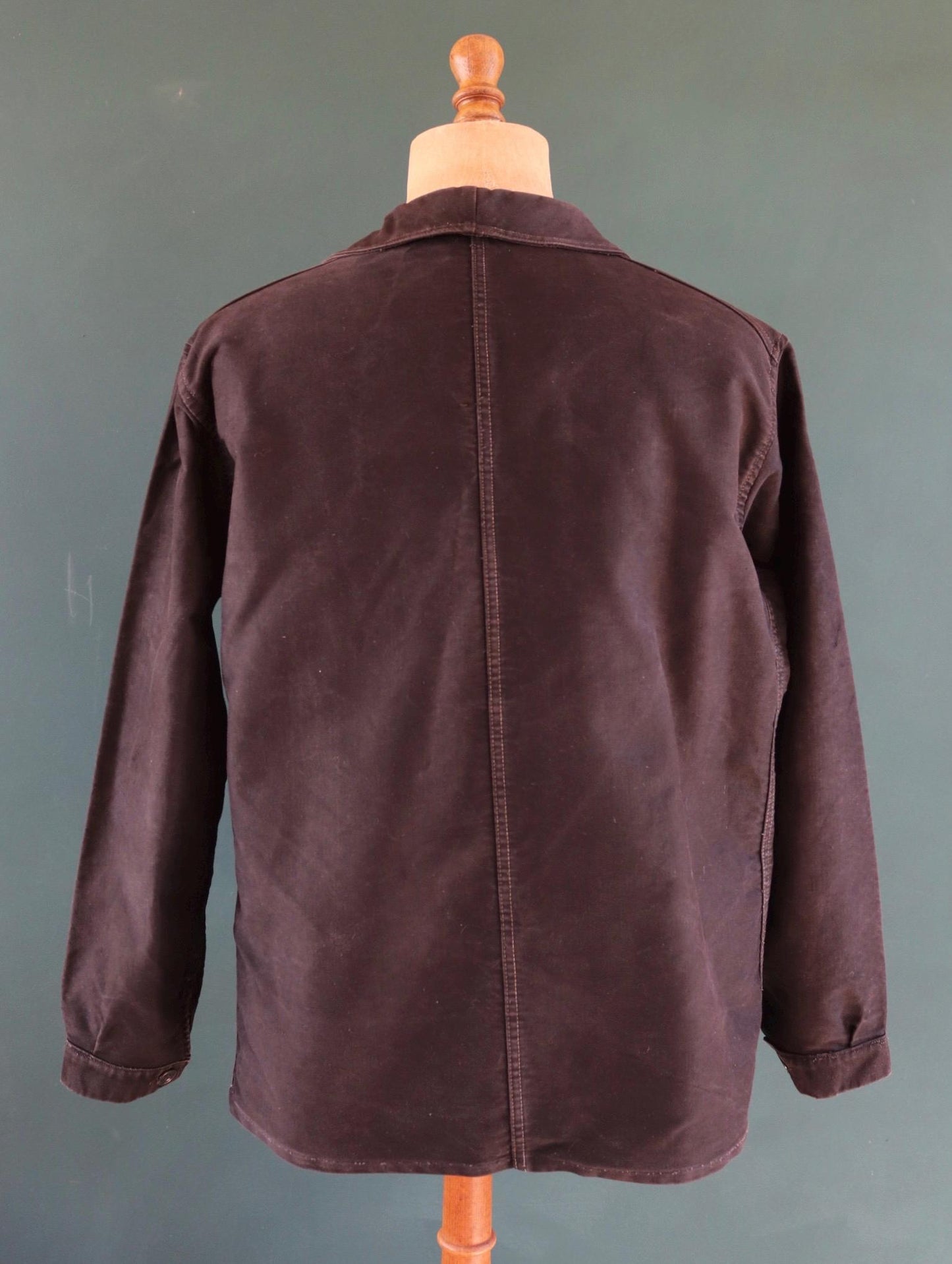 Vintage French black moleskin workwear jacket - L’Ange Bleu - 1950s chore coat - sun faded chore coat - 49” chest