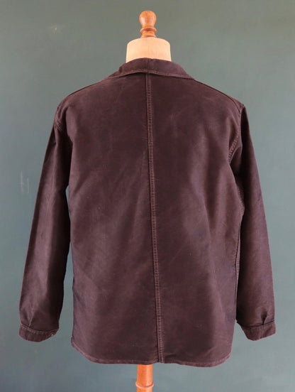 Vintage French black moleskin workwear jacket - L’Ange Bleu - 1950s chore coat - sun faded chore coat - 49” chest
