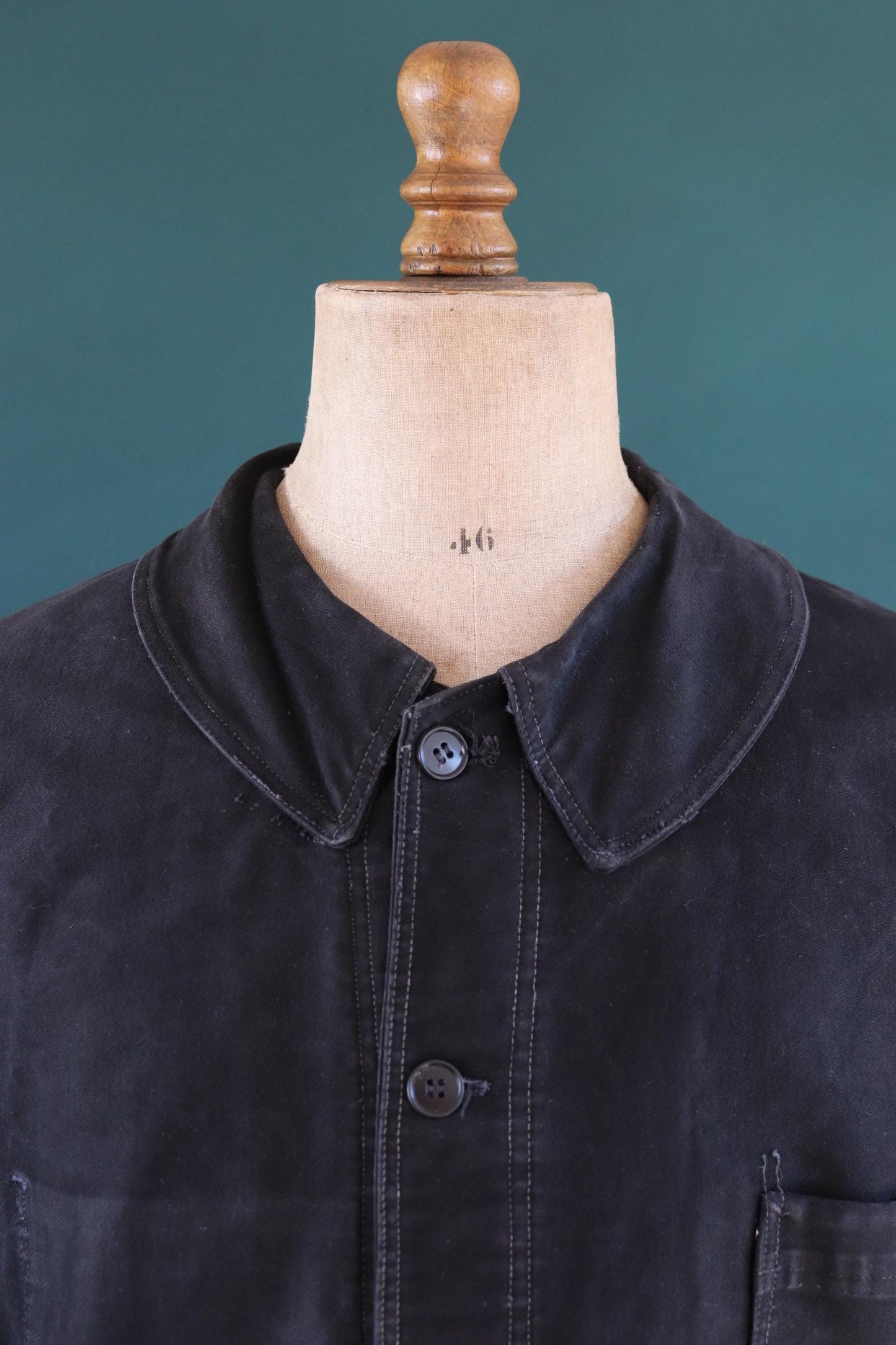 Vintage French black moleskin workwear jacket - L’Ange Bleu - 1950s chore coat - sun faded chore coat - 49” chest