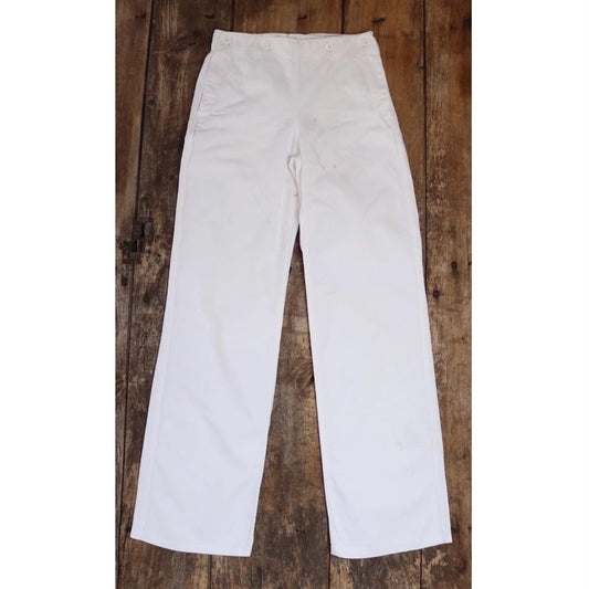 Vintage French white cotton naval trousers - 1950s 60s wide leg pants - Marine Nationale - 28” x 32” - riviera beach