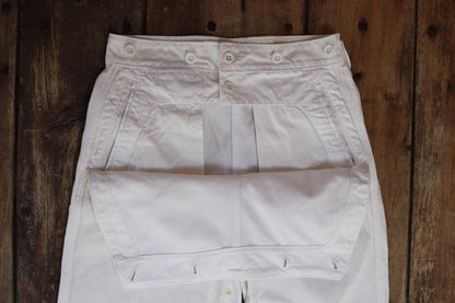 Vintage French white cotton naval trousers - 1950s 60s wide leg pants - Marine Nationale - 28” x 32” - riviera beach