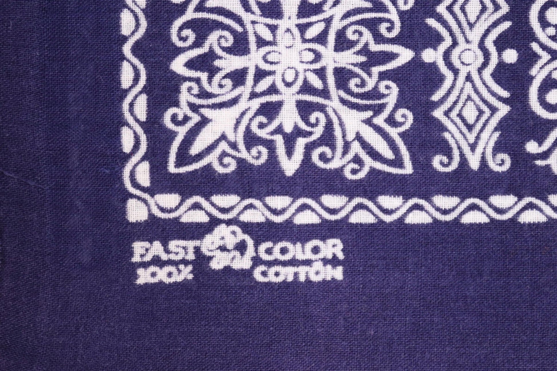 Vintage 1960s indigo workwear bandana - blue cotton neckerchief - Davis and Catterall Elephant - squash blossom print