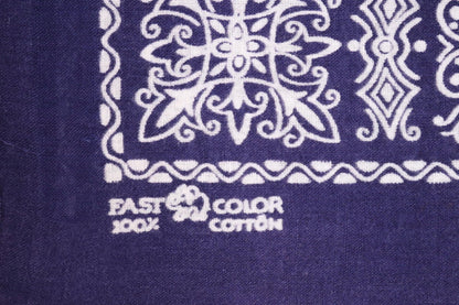 Vintage 1960s indigo workwear bandana - blue cotton neckerchief - Davis and Catterall Elephant - squash blossom print