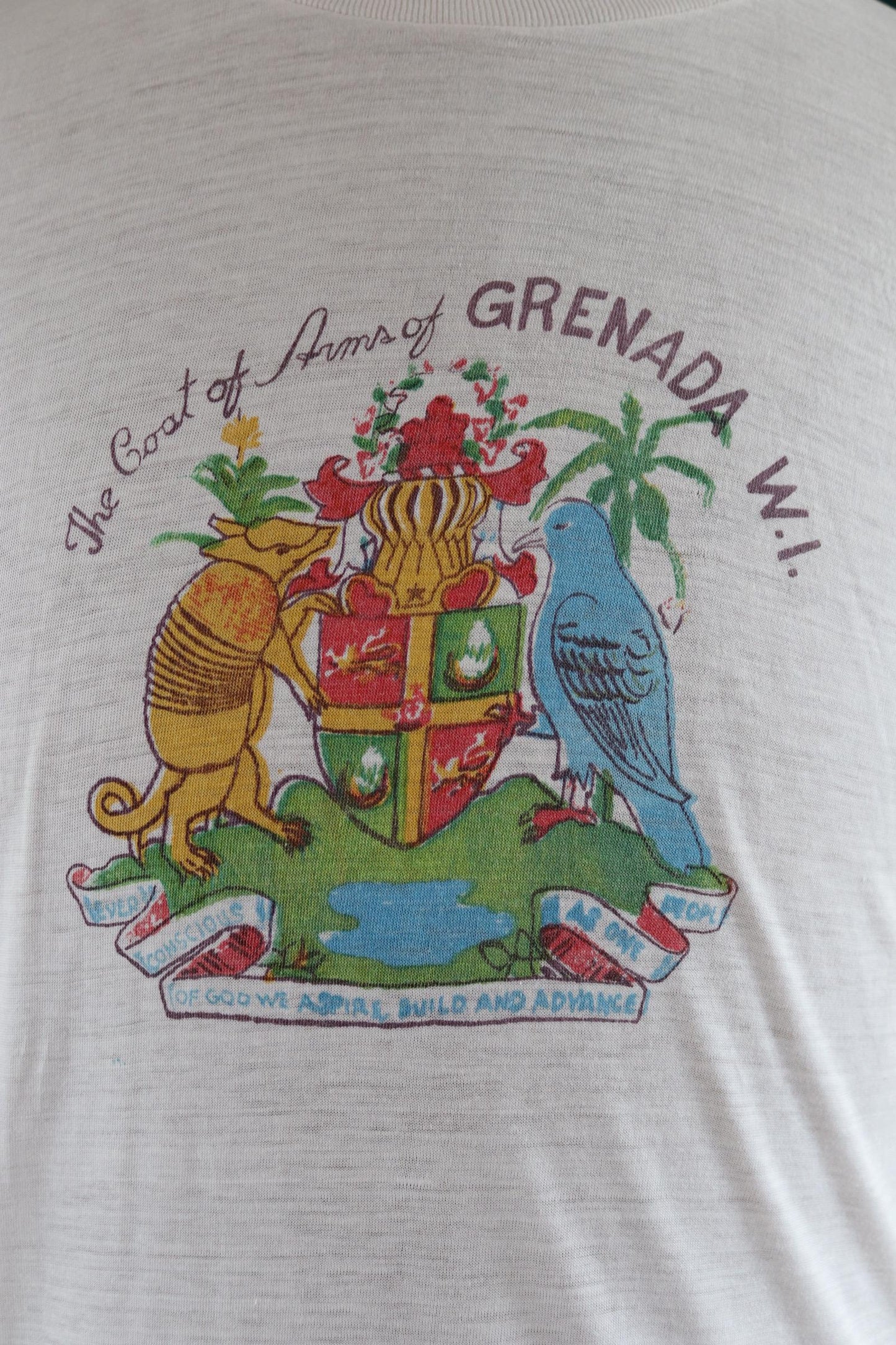 Vintage 1970s Fruit of the loom white t shirt - thrashed tee - coat of arms print - 40” chest
