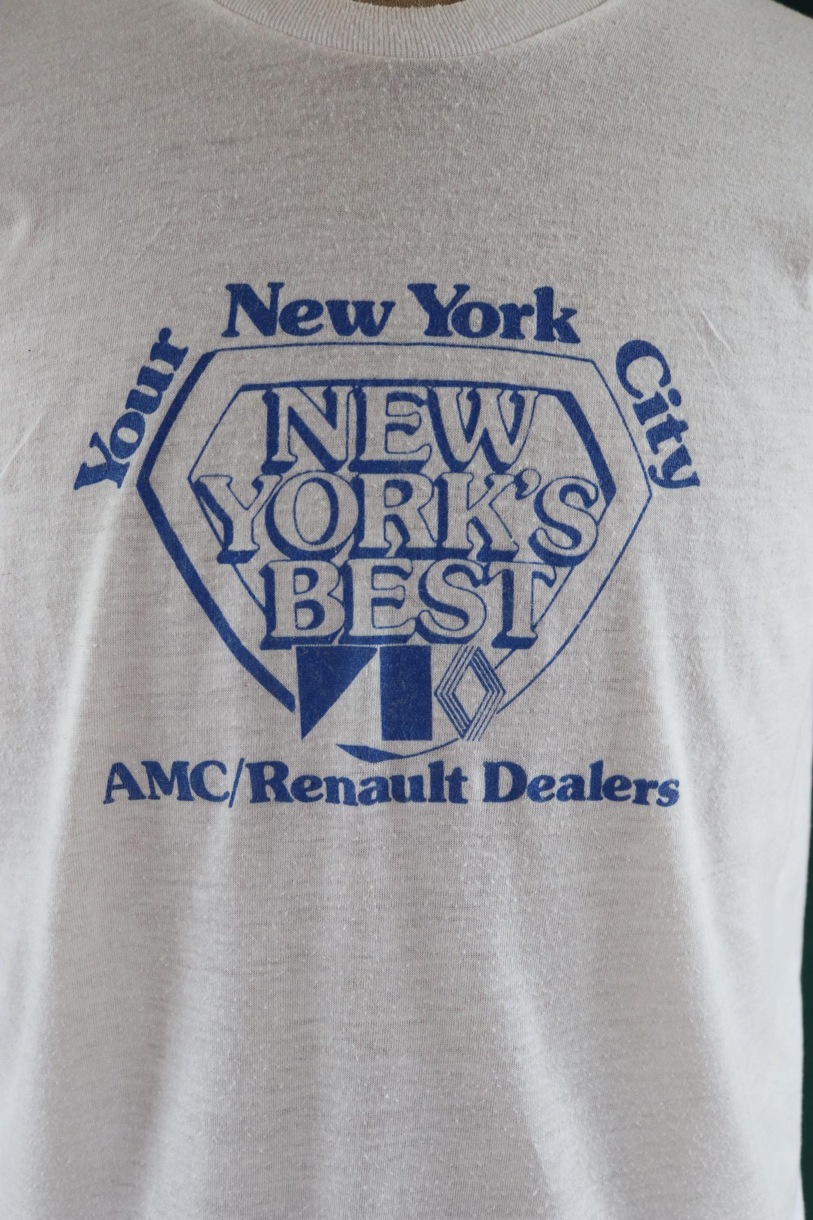 Vintage 1980s NYC white t shirt - single stitch - car dealership tee - Renault car print - 42” chest