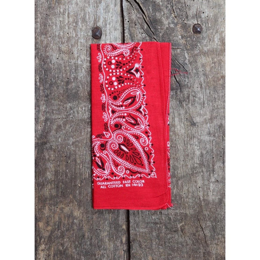 Vintage 1950s 60s red bandana - printed pocket square - colourfast cotton workwear neckerchief - RN 14193