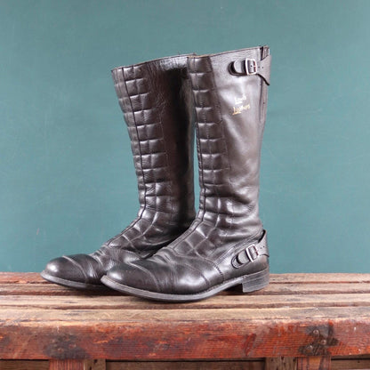 Vintage Lewis Leathers - black leather motorcycle boots - 1970s 80s biker - zip up - size UK 8 EUR 42