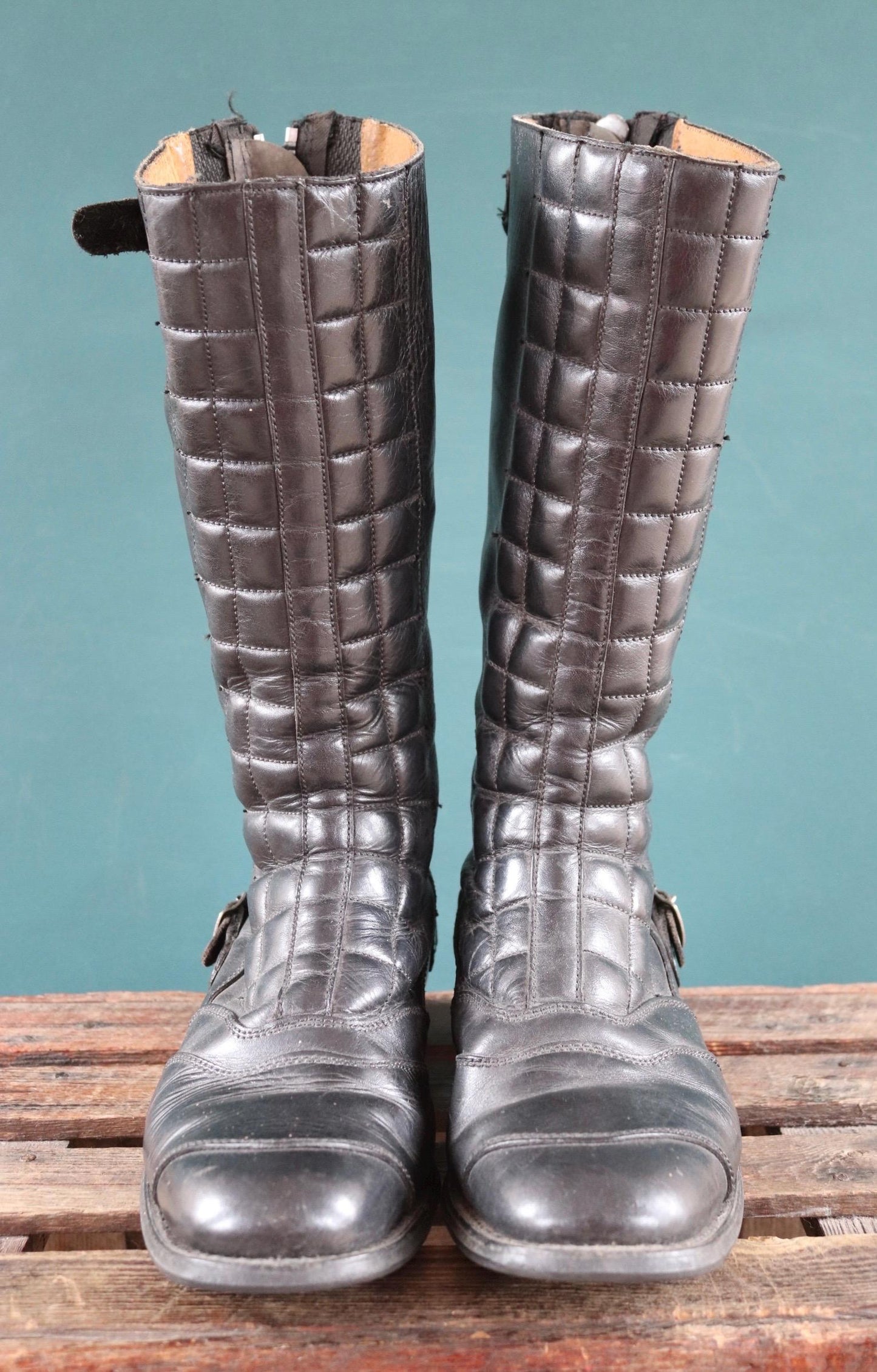 Vintage Lewis Leathers - black leather motorcycle boots - 1970s 80s biker - zip up - size UK 8 EUR 42
