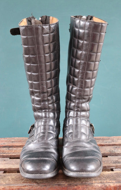 Vintage Lewis Leathers - black leather motorcycle boots - 1970s 80s biker - zip up - size UK 8 EUR 42