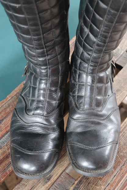 Vintage Lewis Leathers - black leather motorcycle boots - 1970s 80s biker - zip up - size UK 8 EUR 42