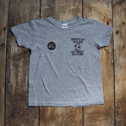 Vintage 1980s kids football t shirt - just say no - soccer sportswear - 32” chest - for age 7, 8, 9