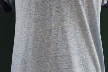 Vintage 1980s t shirt - paper thin - blue marl - 41” chest - ringer sportswear - made in USA