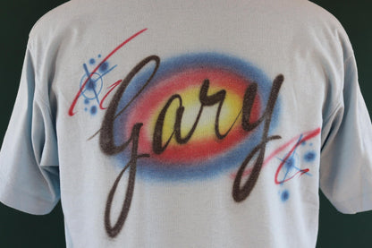 Vintage 1990s neon t shirt - beer advertising - Gary - airbrushed - pale blue - 42” chest