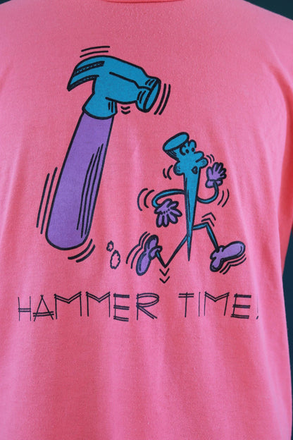 Vintage 1990s t shirt - hammer time print - salmon pink - 44” chest