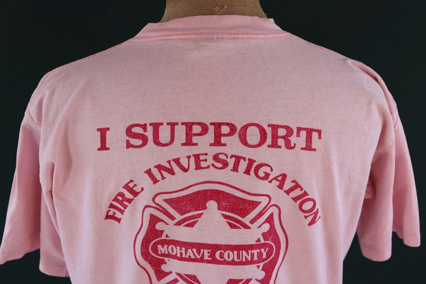 Vintage 1990s firefighter t shirt - pocket tee - Mohave County - pale pink - 44” chest