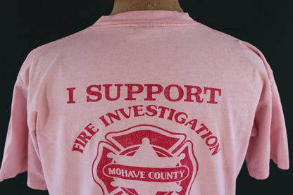 Vintage 1990s firefighter t shirt - pocket tee - Mohave County - pale pink - 44” chest