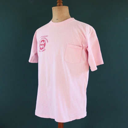 Vintage 1990s firefighter t shirt - pocket tee - Mohave County - pale pink - 44” chest