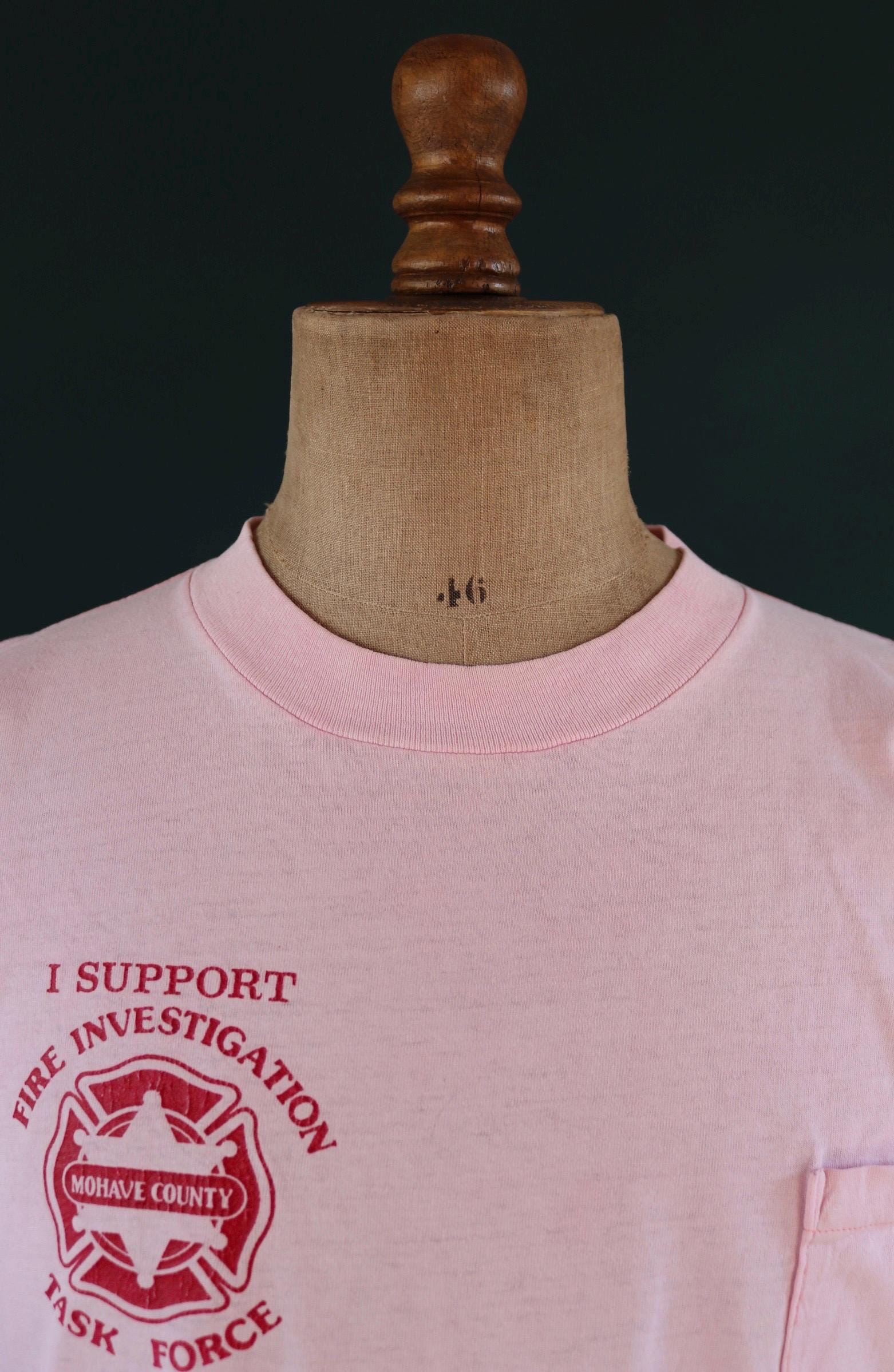Vintage 1990s firefighter t shirt - pocket tee - Mohave County - pale pink - 44” chest