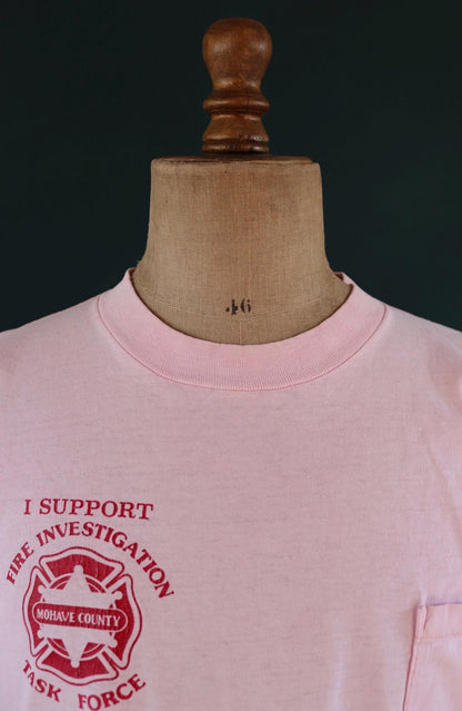Vintage 1990s firefighter t shirt - pocket tee - Mohave County - pale pink - 44” chest