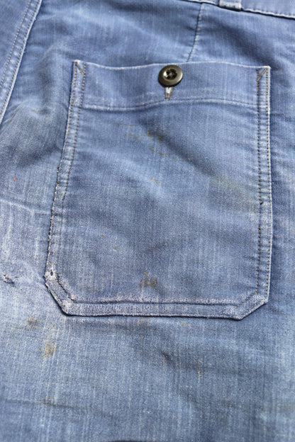 Vintage 1930s 40s French workwear trousers - Le Mont St Michel chore pants - blue moleskin - darned and repaired - 31” x 25”