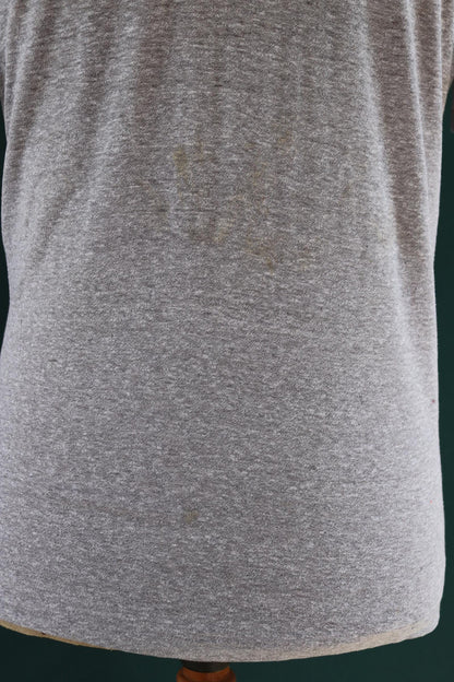 Vintage 1970s 80s grey marl t shirt - geochem crew - water bird print - 41” chest