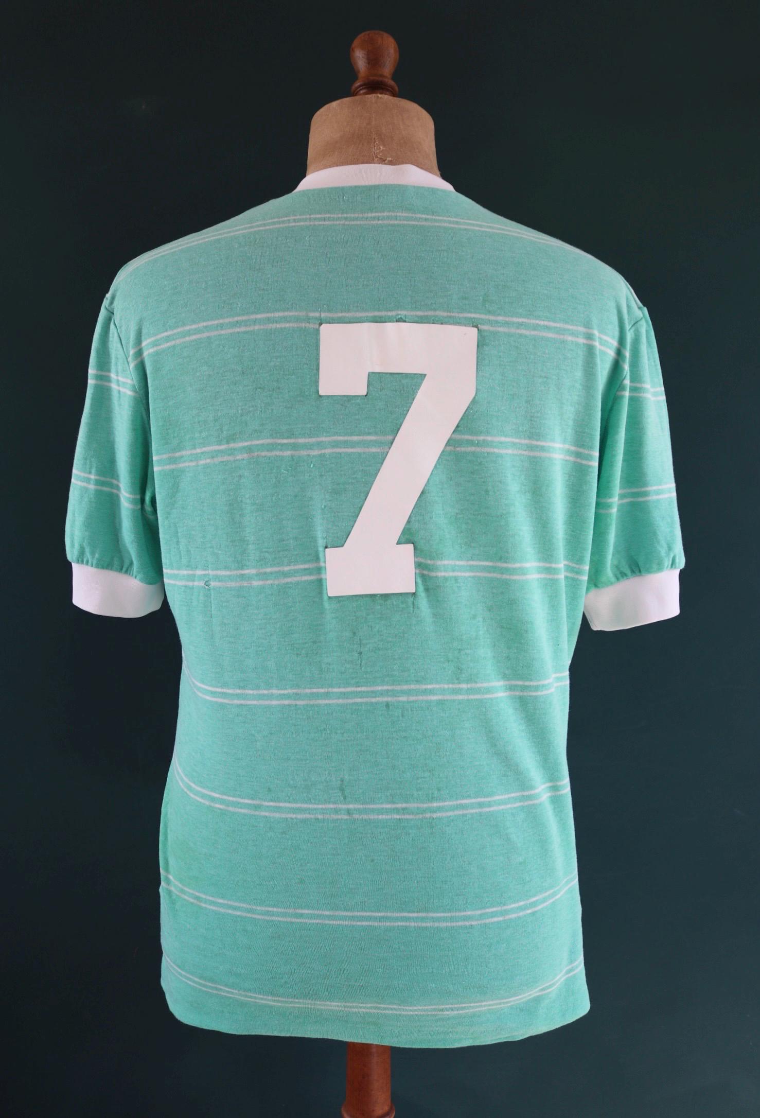 Vintage 1980s Le Coq Sportif soccer t shirt - green striped tee - 44” chest