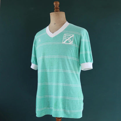 Vintage 1980s Le Coq Sportif soccer t shirt - green striped tee - 44” chest