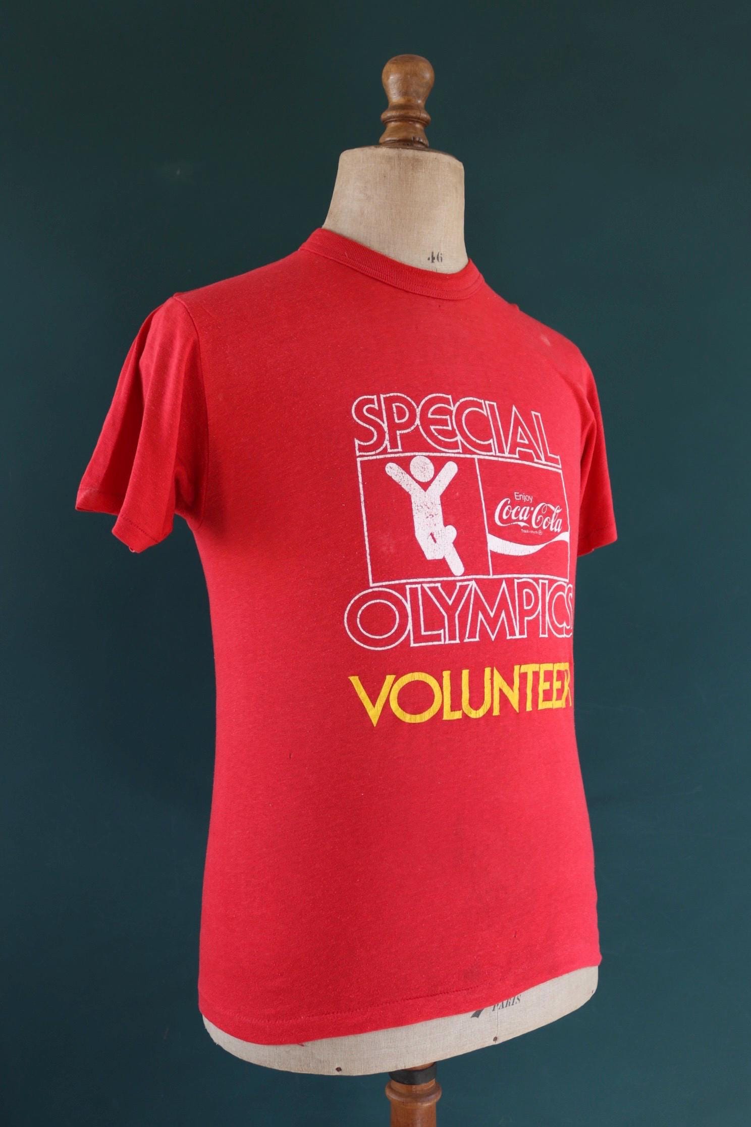 Vintage 1980s Special Olympics volunteer t shirt - Coca Cola print - faded red tee - 36” chest