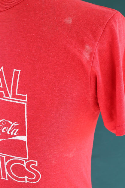 Vintage 1980s Special Olympics volunteer t shirt - Coca Cola print - faded red tee - 36” chest