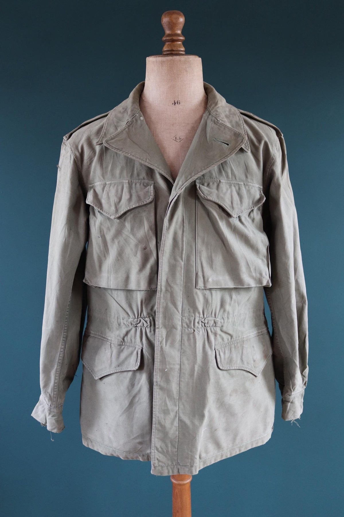 Vintage 1940s US army field jacket - M43 - green sateen cotton - 43” chest
