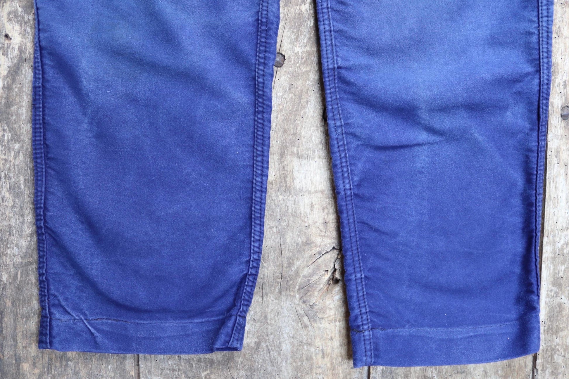 Vintage 1960s 70s French moleskin trousers - blue cotton workwear - chore pants - Le Mont St Michel - 31” x 23”