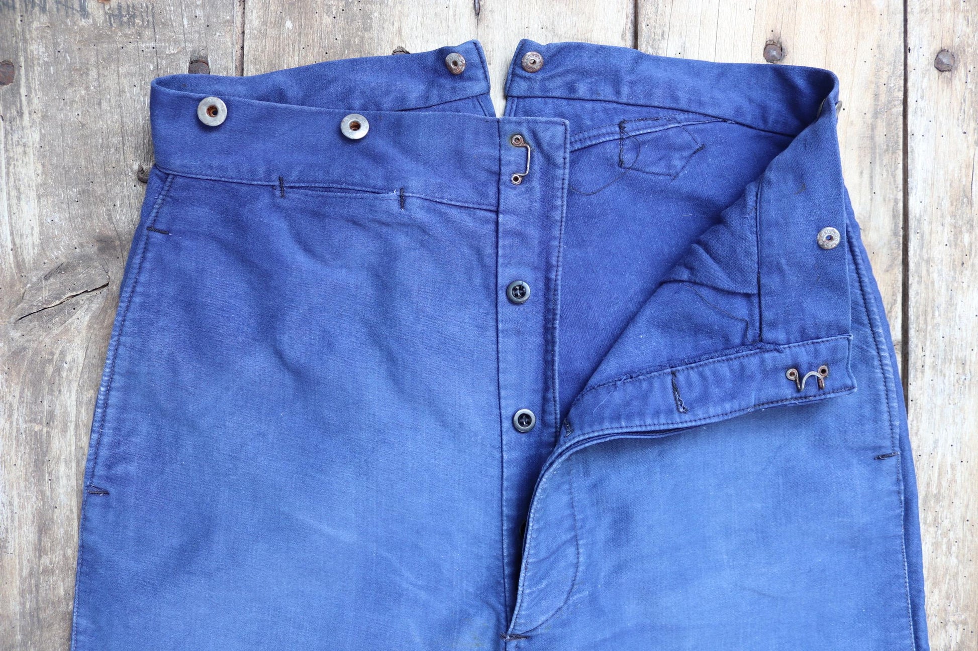 Vintage 1940s 50s French workwear trousers - moleskin chore pants - buckle back - 32” x 25”