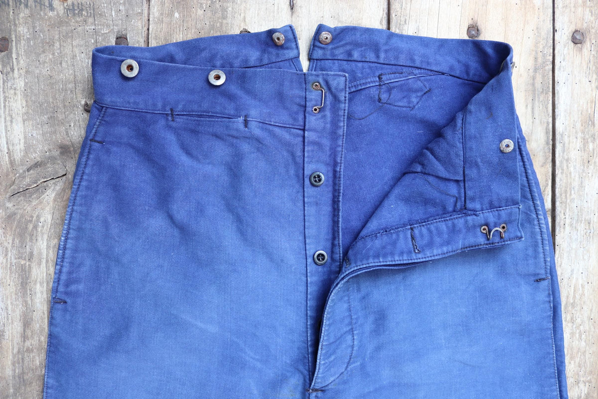 Vintage 1940s French workwear trousers - moleskin chore pants - 1940s buckle back - 32” x 25”