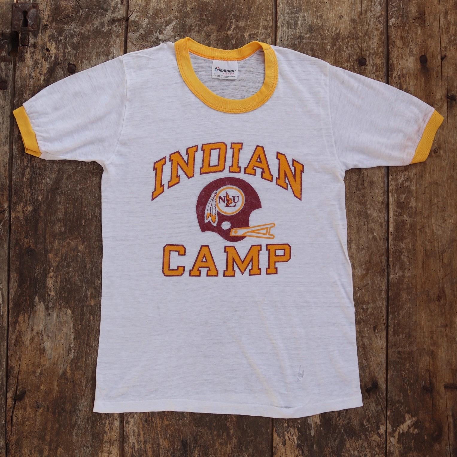 Vintage 1980s kids ringer t shirt - American football - paper thin - 31” chest - for age 7, 8, 9