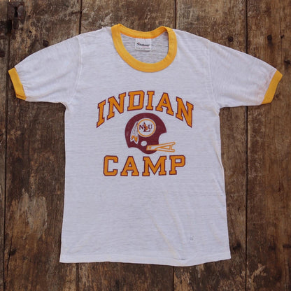 Vintage 1980s kids ringer t shirt - American football - paper thin - 31” chest - for age 7, 8, 9