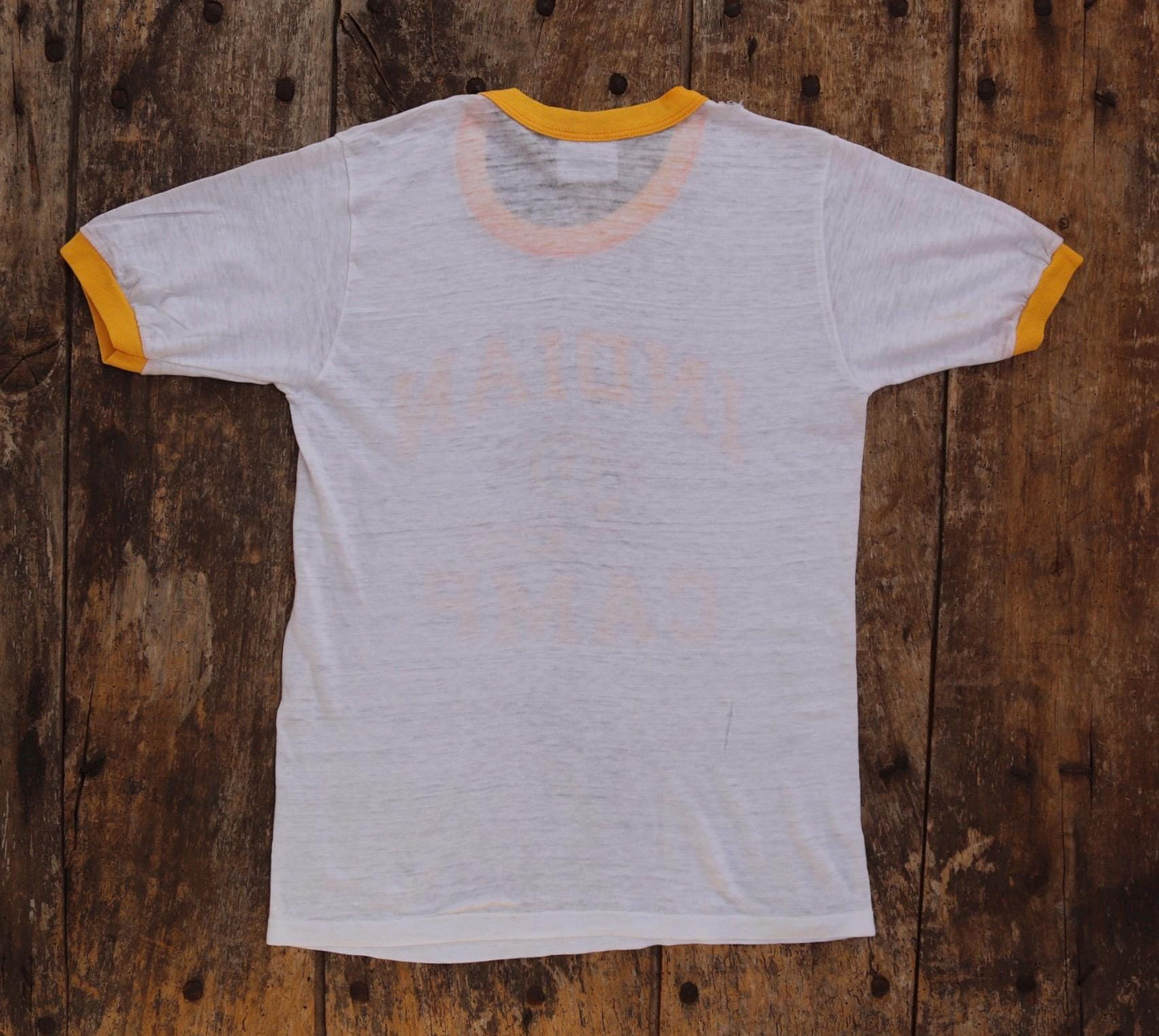 Vintage 1980s kids ringer t shirt - American football - paper thin - 31” chest - for age 7, 8, 9